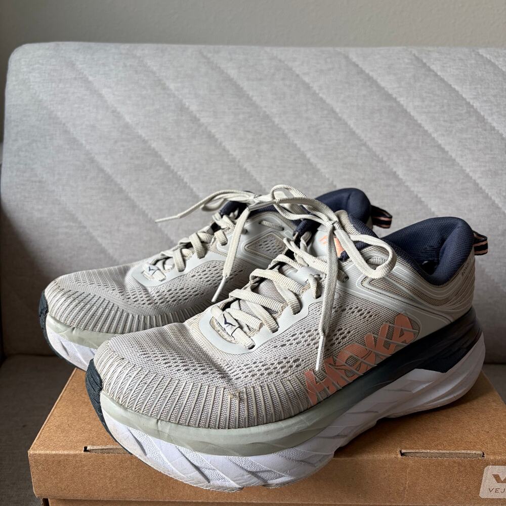 HOKA Bondi 7 Gray Navy Womens (Size 8 D wide)